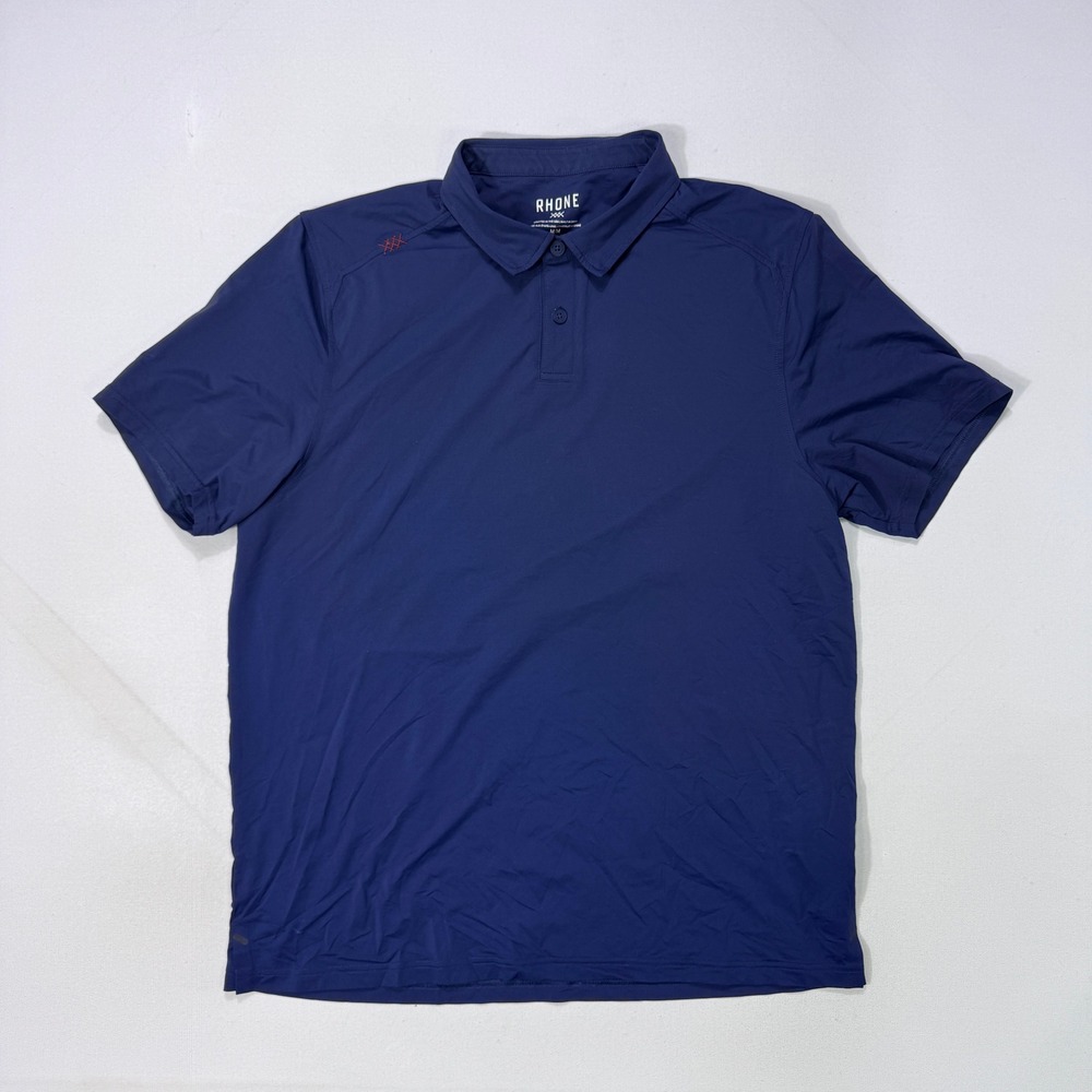 Rhone Delta Pique Polo Shirt Mens Medium Blue Short Sleeve Golf Athletic 100231